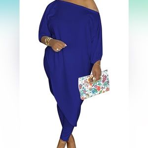 Women's Solid 3/4 Sleeve Tracksuits Set Off Shoulder 2 Piece